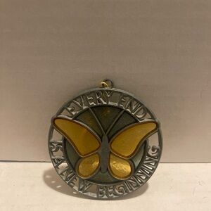 Vintage yellow lead stained glass butterfly